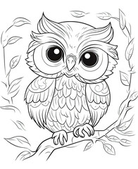 Black and white illustration for coloring birds, owl.