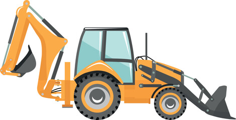 Wheel Backhoe Loader Icon in Flat Style. Vector Illustration