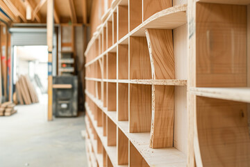 Progress shots of building custom shelves or storage units.