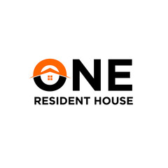 one 1 house home letter logo icon design  template