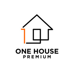 one 1 house home letter logo icon design  template