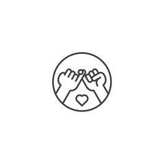 Pinky promise friendship, swear hand gesture. Vector outline icon illustration