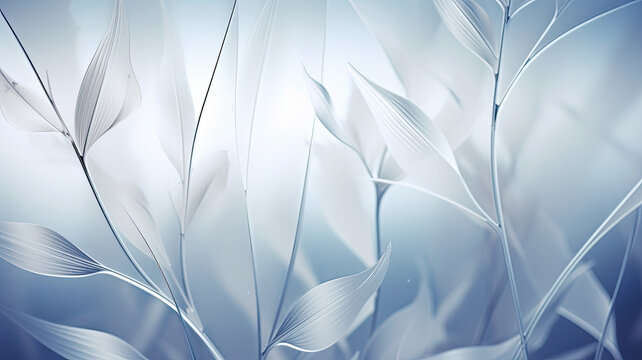 Elegant background of frozen leaves in ice, concept of cryotherapy for skin care. Delicate texture. Frosty beautiful natural winter or spring background.