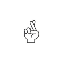 Crossed fingers, Wish for luck hand gesture. Vector outline icon illustration