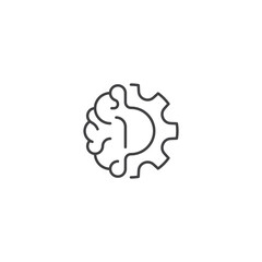Brain with gear wheel, thinking technology. Vector icon outline template