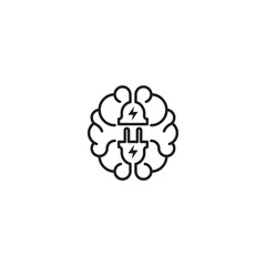Brain storming, plug brain, charger mind concept. Vector logo icon outline template