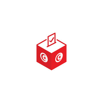 Tunisia election concept, democracy, voting ballot box with flag. Vector icon illustration