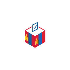 Mongolia election concept, democracy, voting ballot box with flag. Vector icon illustration