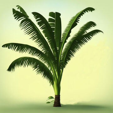 Banana palm tree on a delicate light background.