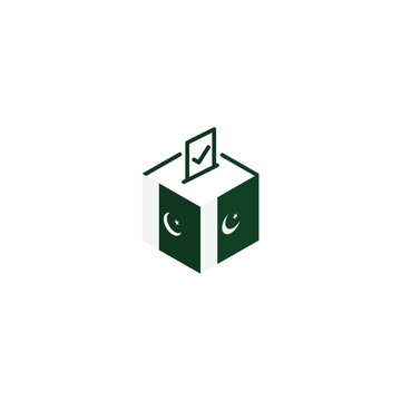 Pakistan election concept, democracy, voting ballot box with flag. Vector icon illustration
