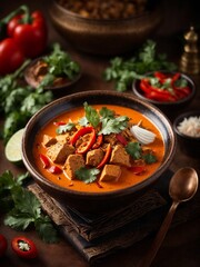 Thai red curry, savory, salty, natural sweetness from the sweet Vidalia onions, carrots, and coconut milk