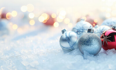 christmas balls on snow background