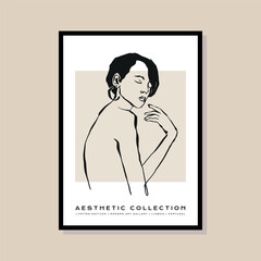 Woman silhouette minimal bohemian illustration. Modern trendy Matisse style print. Abstract print poster template. Minimal design for wallpaper, wall decor, print, postcard, cover, template, banner. 