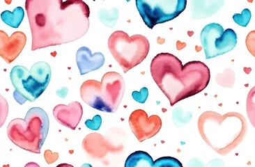 Hand drawn hearts and love signs romantic seamless pattern. Isolated drawn multi-colored repeating patterns on a white background. Cute doodle heart style seamless pattern on white background