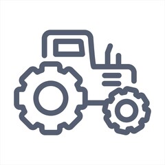 Vector farmer tractor icon logo template. Line village harvest truck illustration. Flat sign background for agriculture business, local market. Farm organic food symbol with heavy machinery
