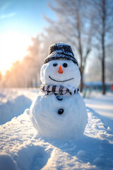 Obraz premium a cute little snowman in a sunny bright winter day