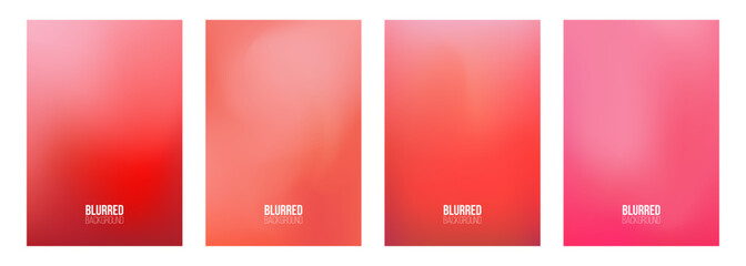 Set of blurred abstract backgrounds. Red and pink color gradients for creative romantic graphic design. Vector illustration. - obrazy, fototapety, plakaty