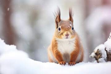 Naklejka na ściany i meble adorable squirrel in the snow