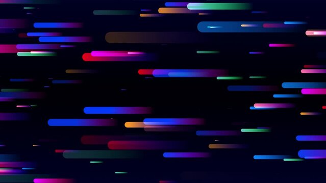 Abstract colorful background with bright neon rays and glowing lines. Pink red blue looping background. Speed of light. Seamless loop animation. Neon flying lights, neon sticks in cyberpunk style