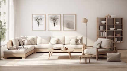 Modern Scandinavian Living Room Interior with Elegant Furniture and Decor.wall Art , Poster , Interior Design , 