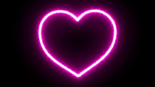 Neon Lights Love Heart and Romantic Abstract Glow Particles. Heart shape animation. Valentine's Day. Neon heart on a black background.