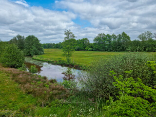 Restored landscape around Dutch river Ruiten Aa; Sellingen, Groningen, Netherlands