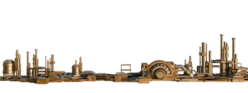 Intricate Industrial Machinery and Pipe Systems Isolated on White Backdrop