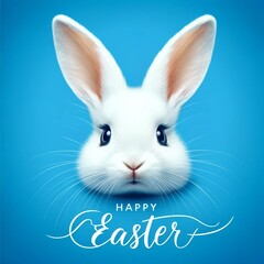 Happy Easter Card, bunny head withe blue background