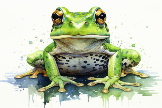 Watercolor Of Green Frog