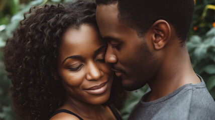 young black couple in love hugging each other