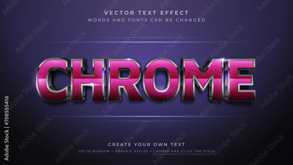 Poster vector editable 3d chrome text effect. shiny metallic emblem graphic style on abstract blue backgrou
