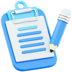 Note icon notepad and pencil 3d illustration on transparent background