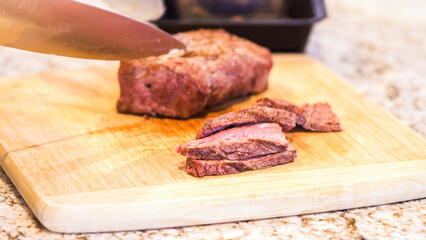 Precision-Sliced Medium-Rare Steak