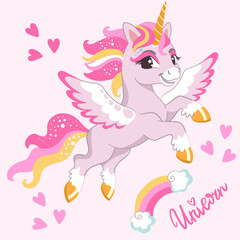 Cute unicorn with wings vector illustration