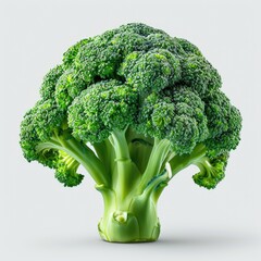 A head of broccoli on a white background