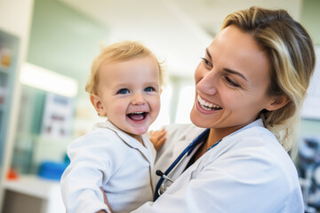 portrait of a smiling doctor and a child