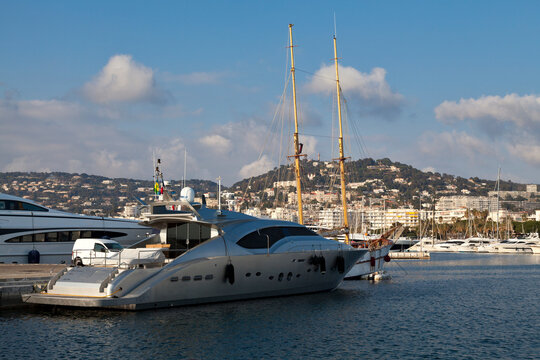 Yachts moored at Port Pierre Canto in Cannes