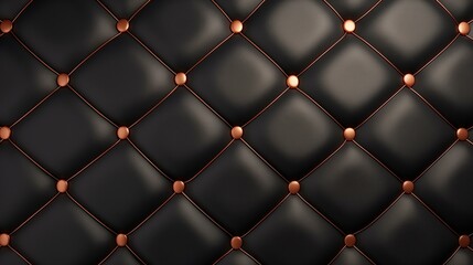 A black leather upholstery with gold buttons. 