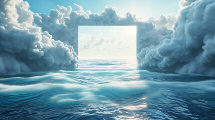 Seascape with blank frame on cloud.