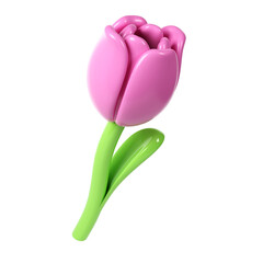 3d lilac Tulip Flower Cartoon Style for Bouquet or Decoration. Love Valentine romantic design Isolated on White Background illustration