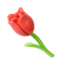 3d Red Tulip Flower Cartoon Style for Bouquet or Decoration. Love Valentine romantic design Isolated on White Background illustration