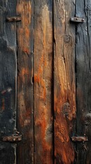 A close up of a wooden door with rust on it