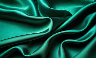Obraz premium Abstract background luxury cloth or liquid wave or wavy folds of grunge green silk texture satin velvet material or luxurious background or elegant wallpaper design. Generative AI