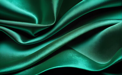Obraz premium Abstract background luxury cloth or liquid wave or wavy folds of grunge green silk texture satin velvet material or luxurious background or elegant wallpaper design. Generative AI