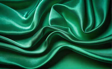 Obraz premium Abstract background luxury cloth or liquid wave or wavy folds of grunge green silk texture satin velvet material or luxurious background or elegant wallpaper design. Generative AI