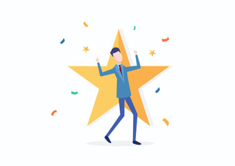 Star employee, success leader or confidence, high performance staff or achievement, evaluation or award winning, quality concept, confidence businessman with excellent golden star.