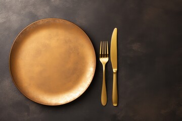 A gold plate with cutlery symbolizes luxury and opulence.