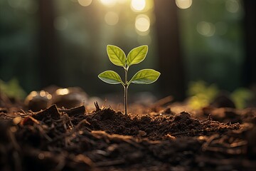 Young green plant in the forest, in the style of nature-inspired imagery, verdadism, earthcore, konica big mini, environmental awareness, nature scenes, backlight.