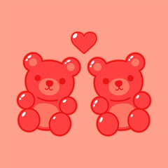 Jelly bears fruit gummy. Character Illustrator vector design. Jelly bears in Valentine's day.