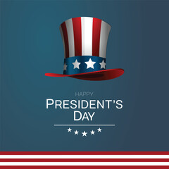 Presidents Day design with American flag stripe tall top hat. Vector illustration